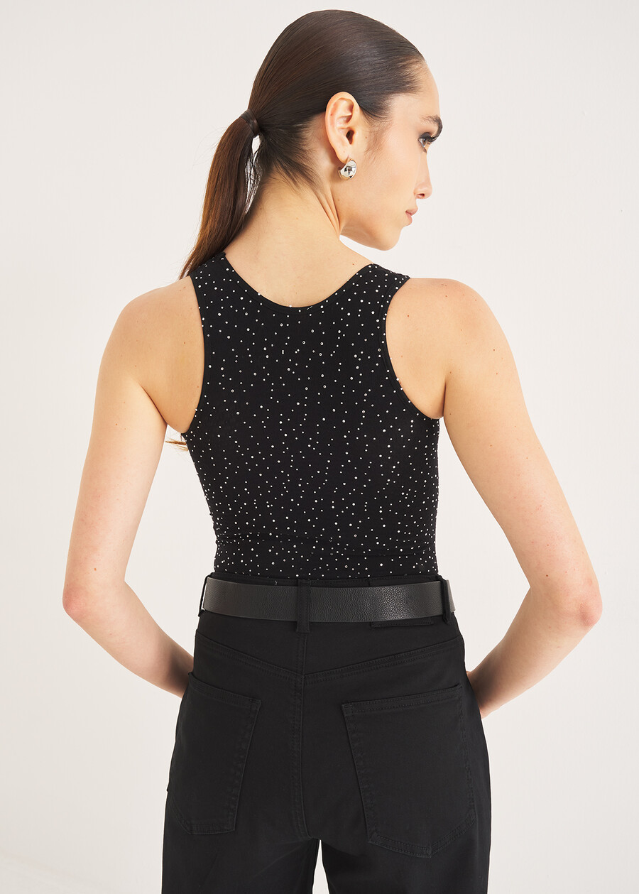 Taba perforated top with rhinestones NERO BLACK Woman , image number 3