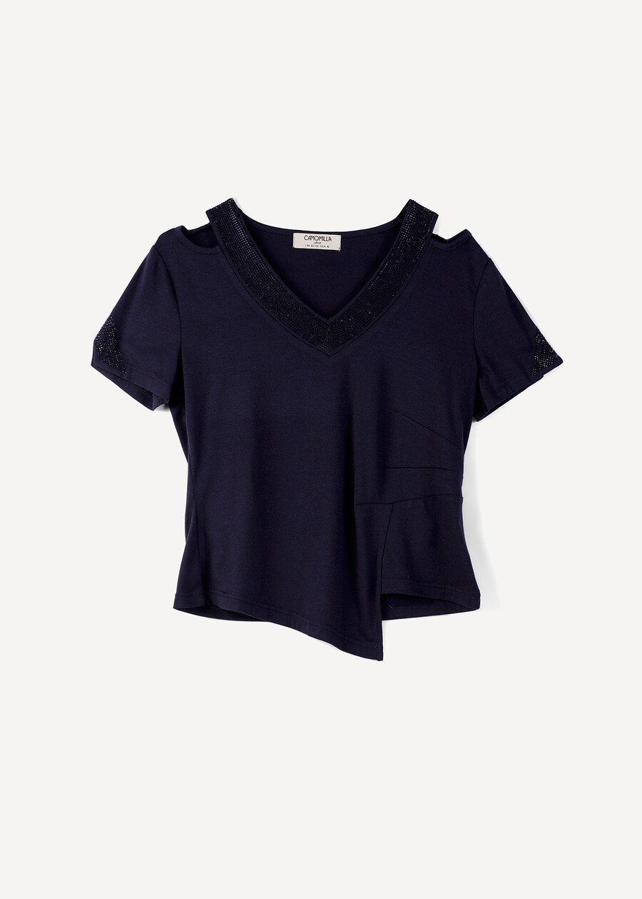 Shony T-shirt with crystals BLU Woman , image number 5