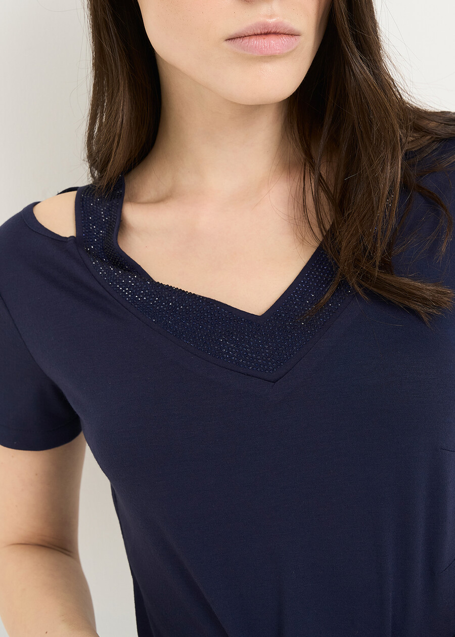 Shony T-shirt with crystals BLU Woman , image number 2
