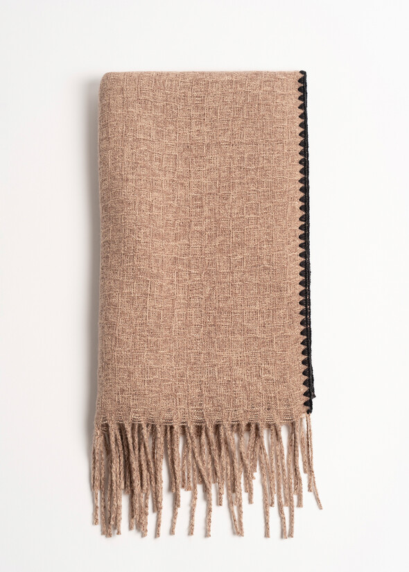 Shaggy scarf with contrast border Shaggy scarf with contrast border BEIGE MOUSSE Woman null