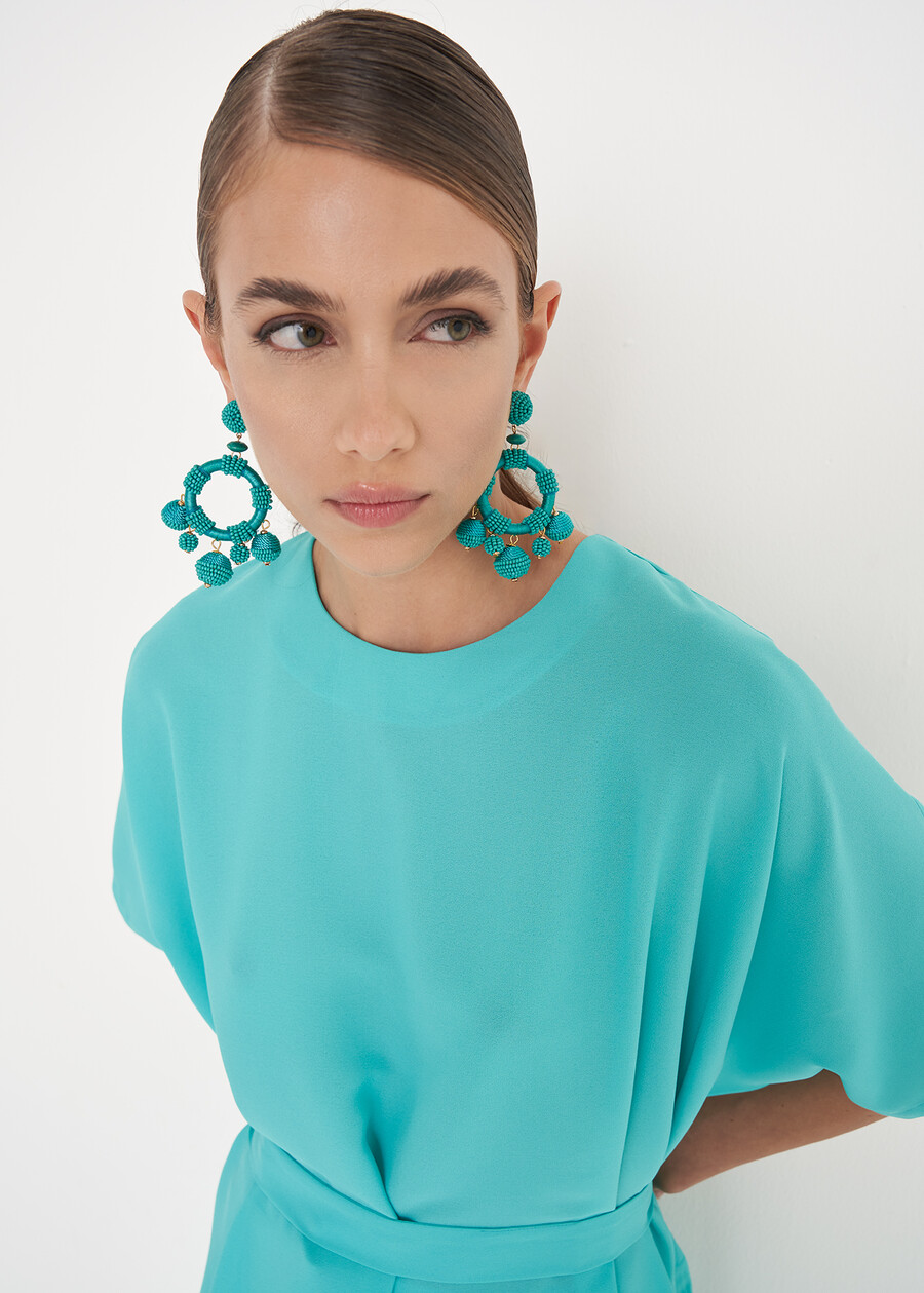 Blusa Benor in georgette BLUE TURCHESEVERDE SALVIA Donna , immagine n. 2