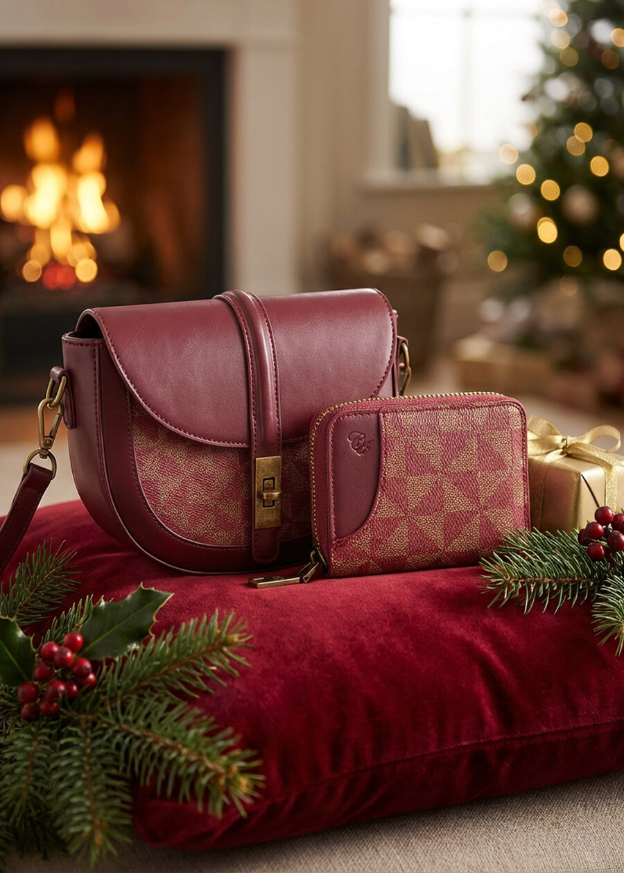 Idea Regalo – Tracolla Geometrica e Portafogli in ROSSO CHIANTI Donna , immagine n. 1