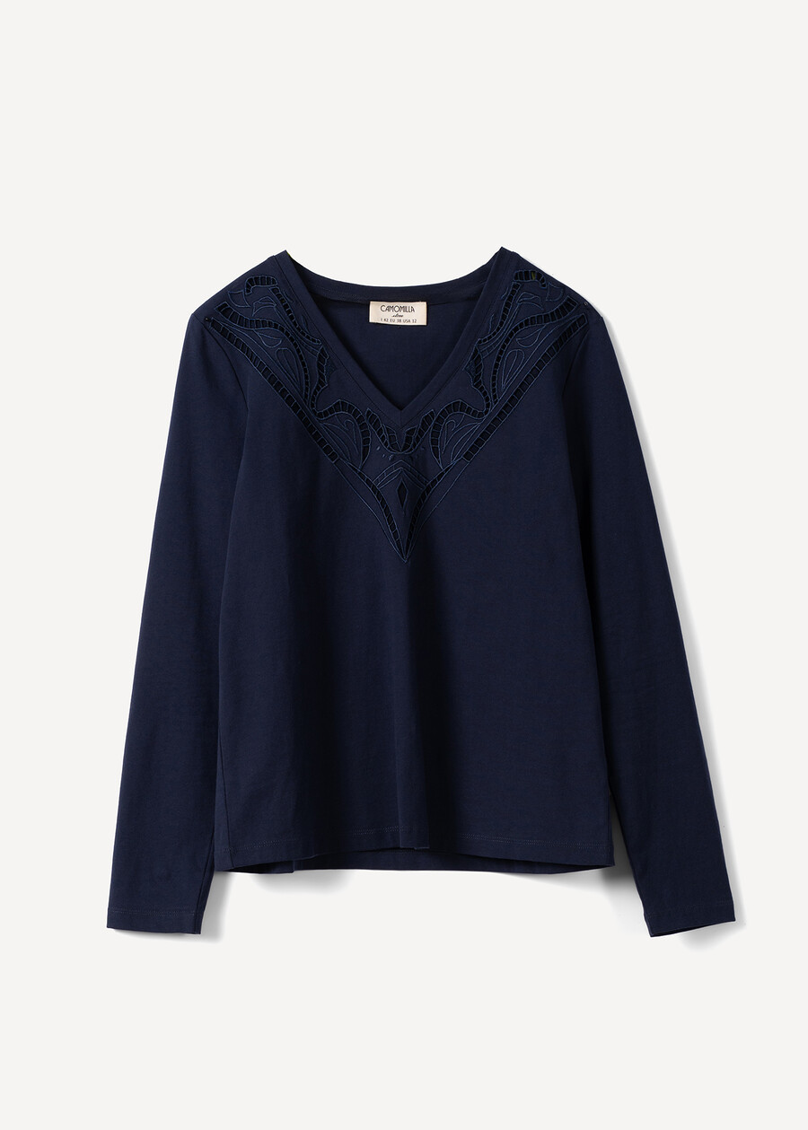 Sam perforated cotton T-shirt BLU Woman , image number 5