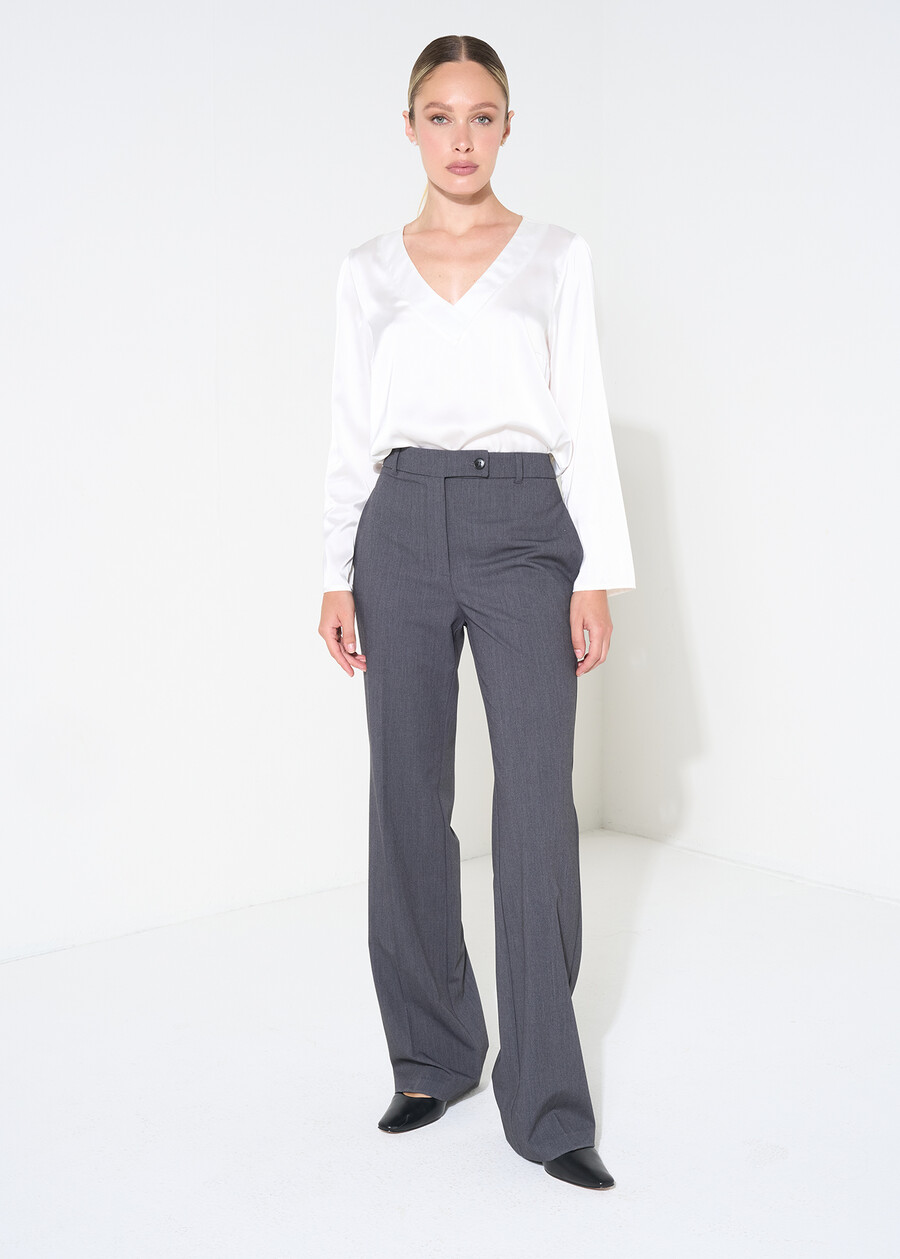 Pantaloni Giorgia ampi in lana GRIGIO GREY Donna , immagine n. 2