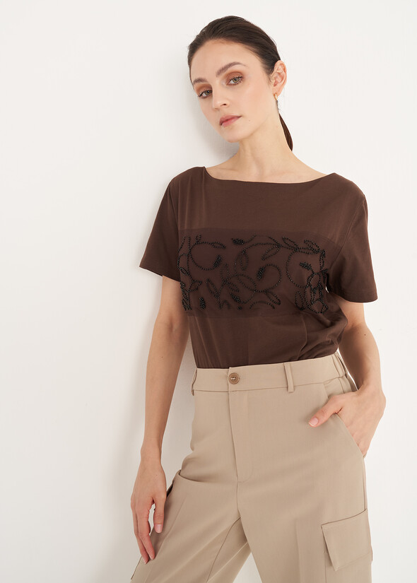 T-shirt Sunset con ricamo MARRONE JAVA Donna null