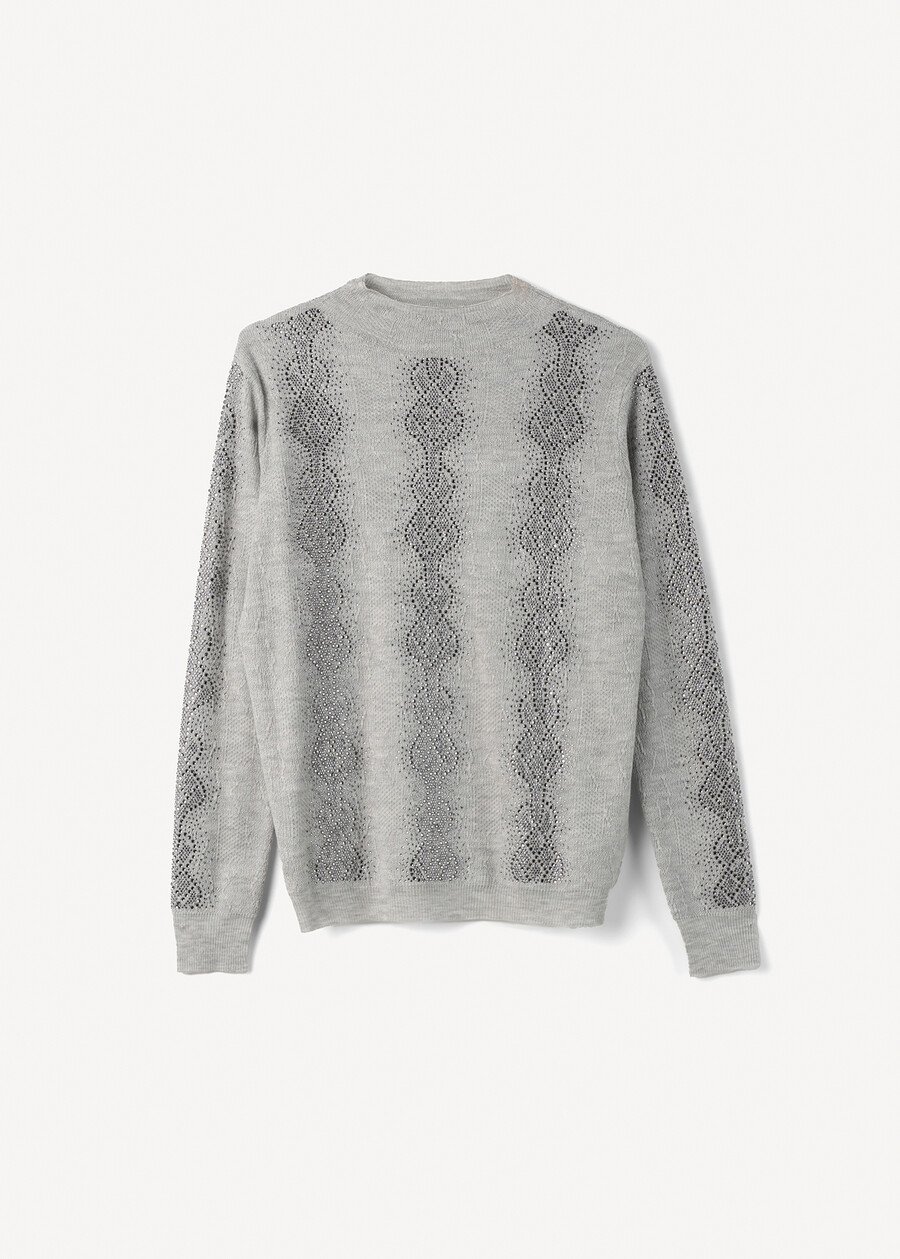 Margot half-neck sweater with rhinestones GRIGIO PERLA Woman , image number 5