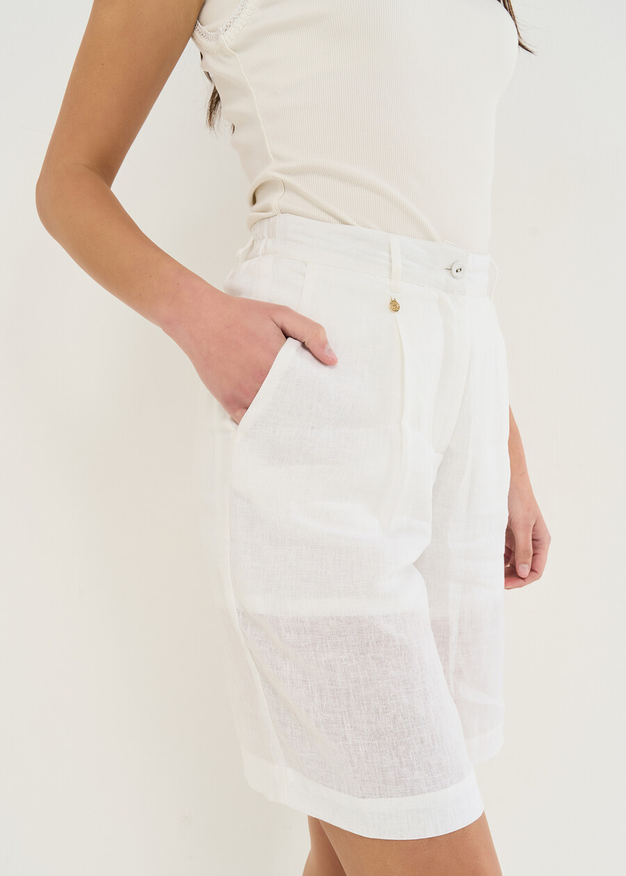 Bermuda Barth in lino e Lyocell MARRONEBIANCO WHITE Donna , immagine n. 3