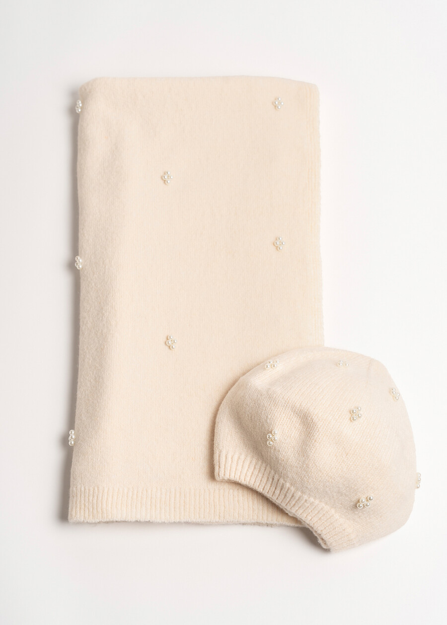 Sarym scarf with micro pearls NERO BLACKBEIGE LATTE Woman , image number 4