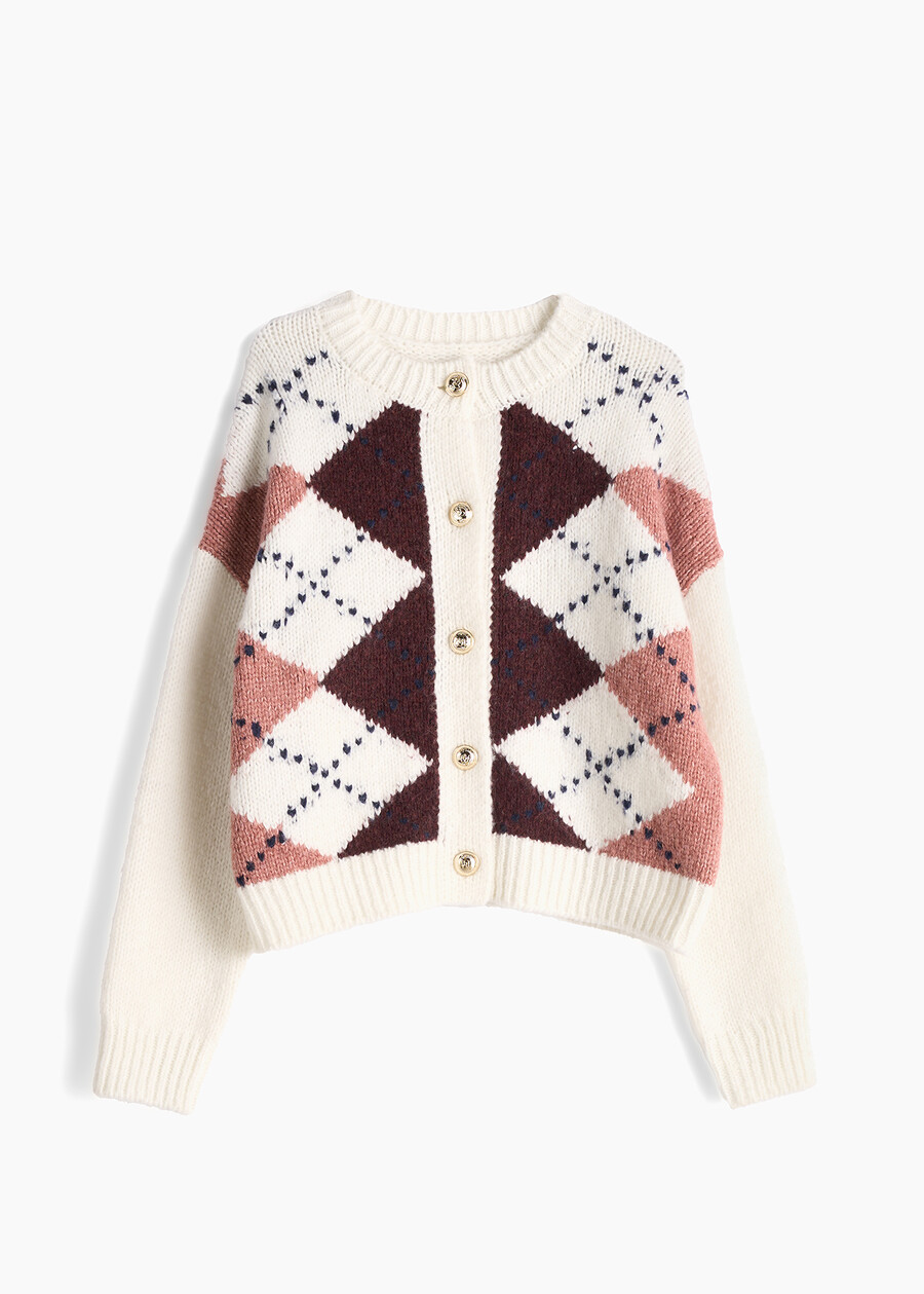 Cand argyle cardigan with gold buttons WINROBEIGE LATTE Woman , image number 5