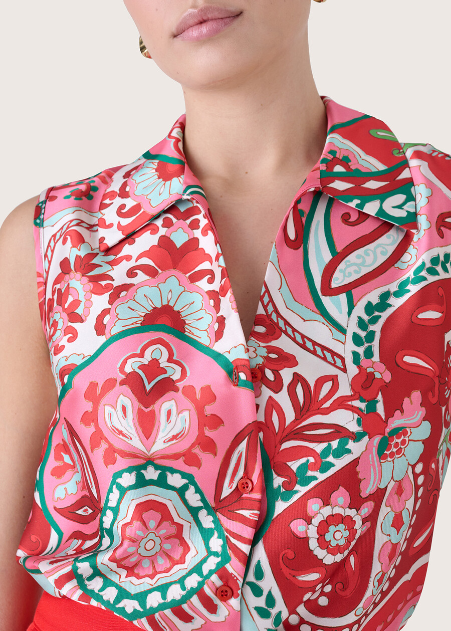 Camicia smanicata Clorinda in satin ROSSO ARAGOSTABLUE OLTREMARE  Donna , immagine n. 2
