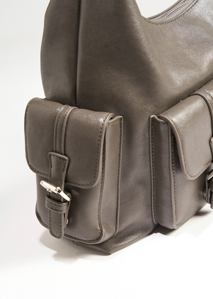 Bayan faux leather shoulder bag NERO BLACKGRIGIO CENERE Woman , image number 3