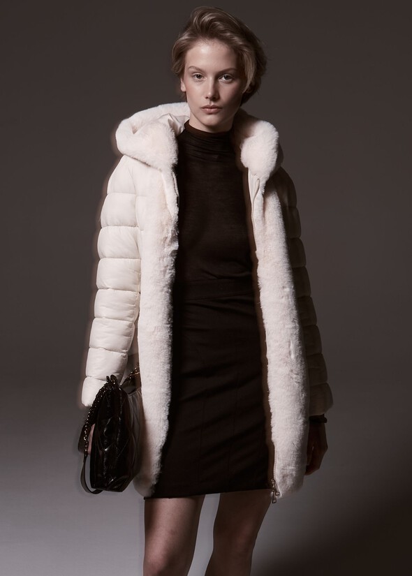 Pica down jacket with eco fur BEIGE LATTE Woman null
