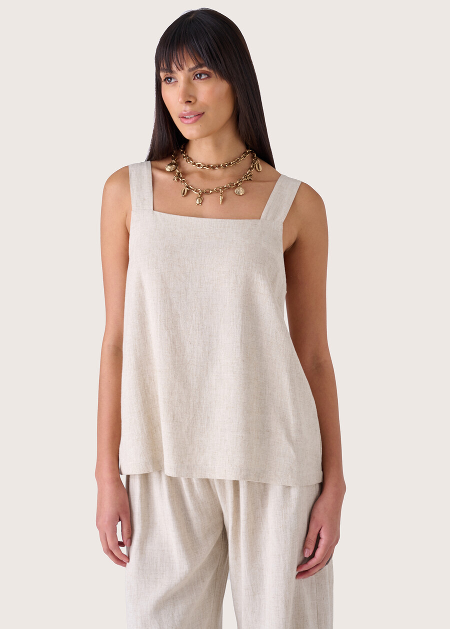 Top Tejat in viscosa e lino BEIGE SAFARI Donna , immagine n. 1
