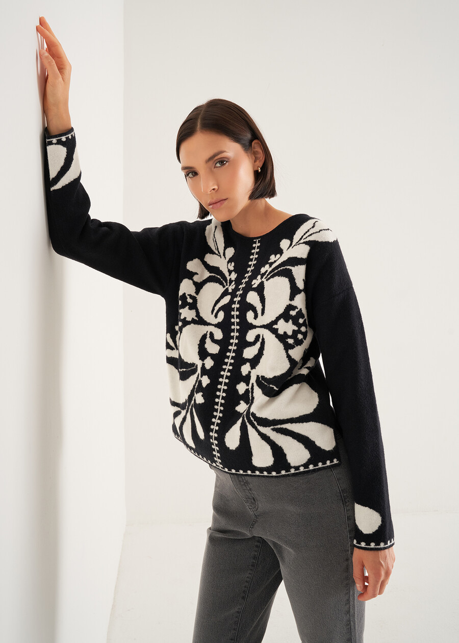 Maira sweater with contrast design NERO BLACK Woman , image number 2