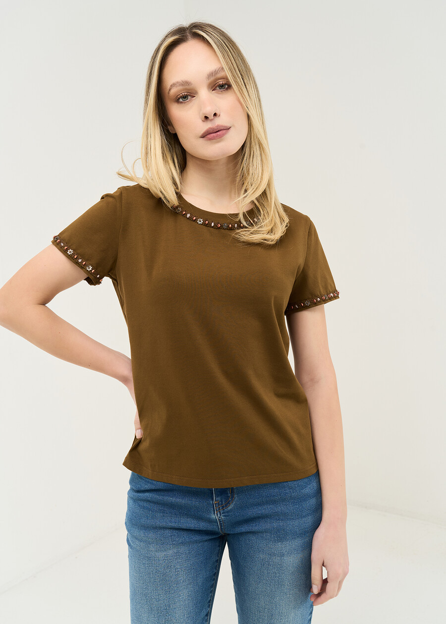 Serena T-shirt with bead detailing MARRONE Woman , image number 1