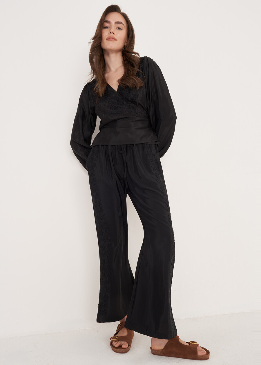 Blusa Baia Wrap Con Ricamo BLU OTTANIONERO BLACK Donna , immagine n. 4