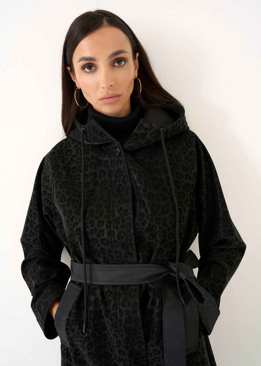 Thom-A long animal print trench NERO Woman , image number 3