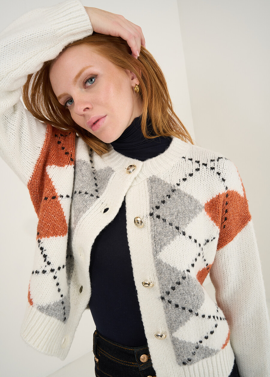 Cand argyle cardigan with gold buttons WINROBEIGE LATTE Woman , image number 3