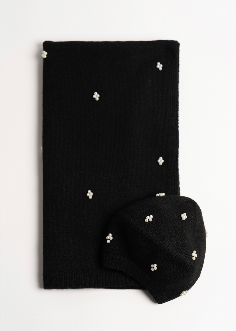 Sarym scarf with micro pearls NERO BLACKBEIGE LATTE Woman , image number 4