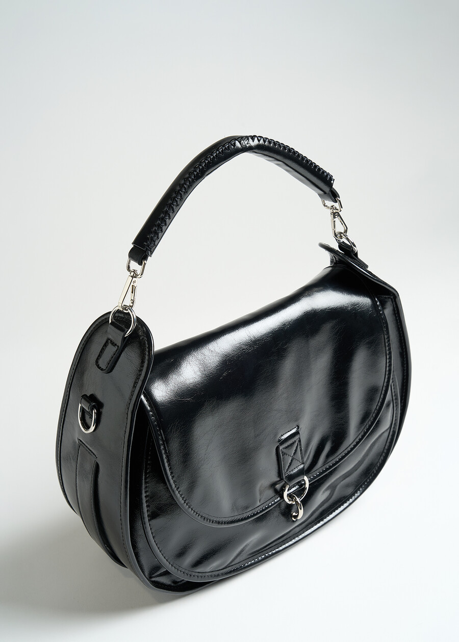 Borsa Broken in ecopelle lucida NERO Donna , immagine n. 2