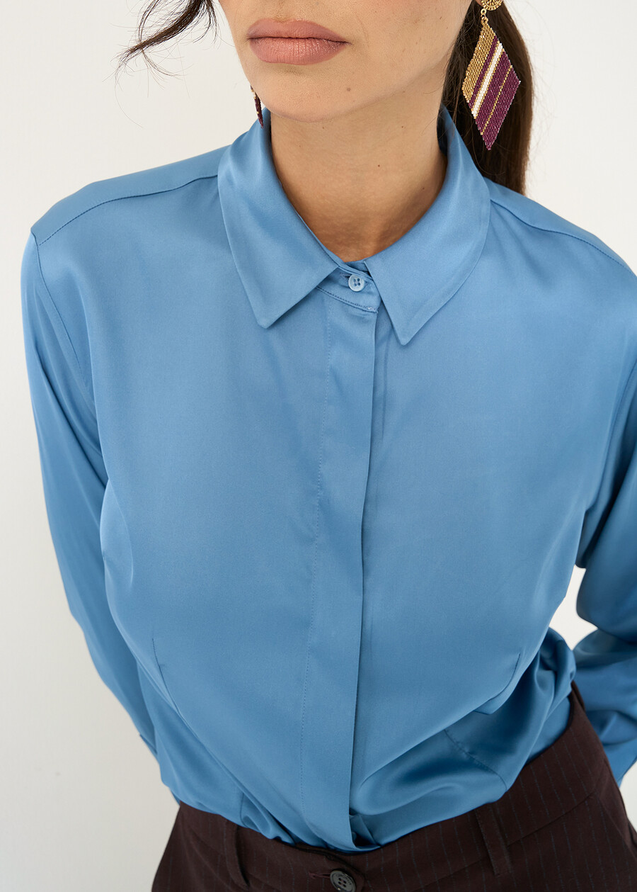 Camicia Alessia in satin MARRONEVERDE GARDENAZZURO AZZURRO Donna , immagine n. 2