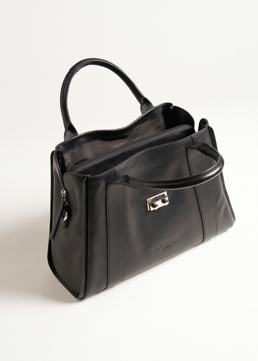Blanche 100% leather duffle bag NERO BLACK Woman , image number 3