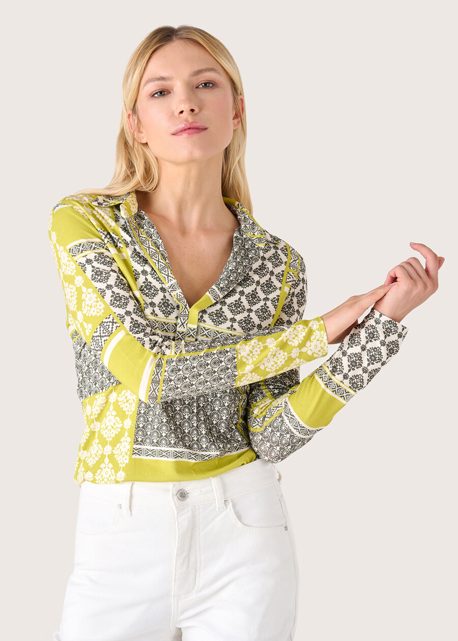 Simona patchwork print blouse VERDE PEA Woman , image number 1
