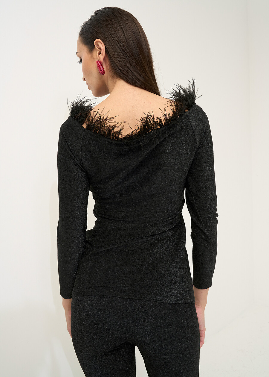 Skye lurex top with feather detail NERO Woman , image number 3