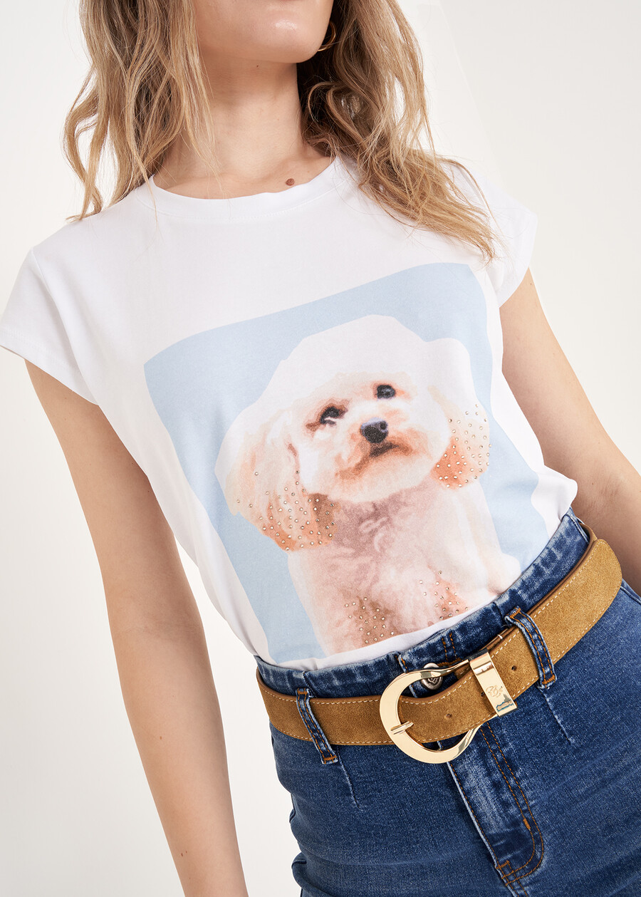 T-Shirt Siri in Cotone con Strass BIANCO WHITE Donna , immagine n. 2