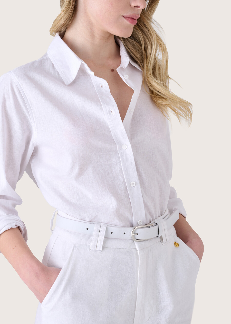 Calla linen and cotton shirt BIANCO WHITEBLUE OLTREMARE  Woman , image number 3