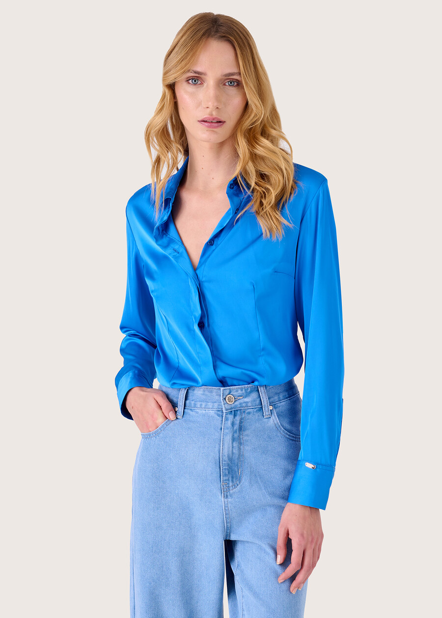 Camicia Alessia in satin BLUBEIGE NAVAJOVERDE LIMEBLUE OLTREMARE  Donna , immagine n. 1