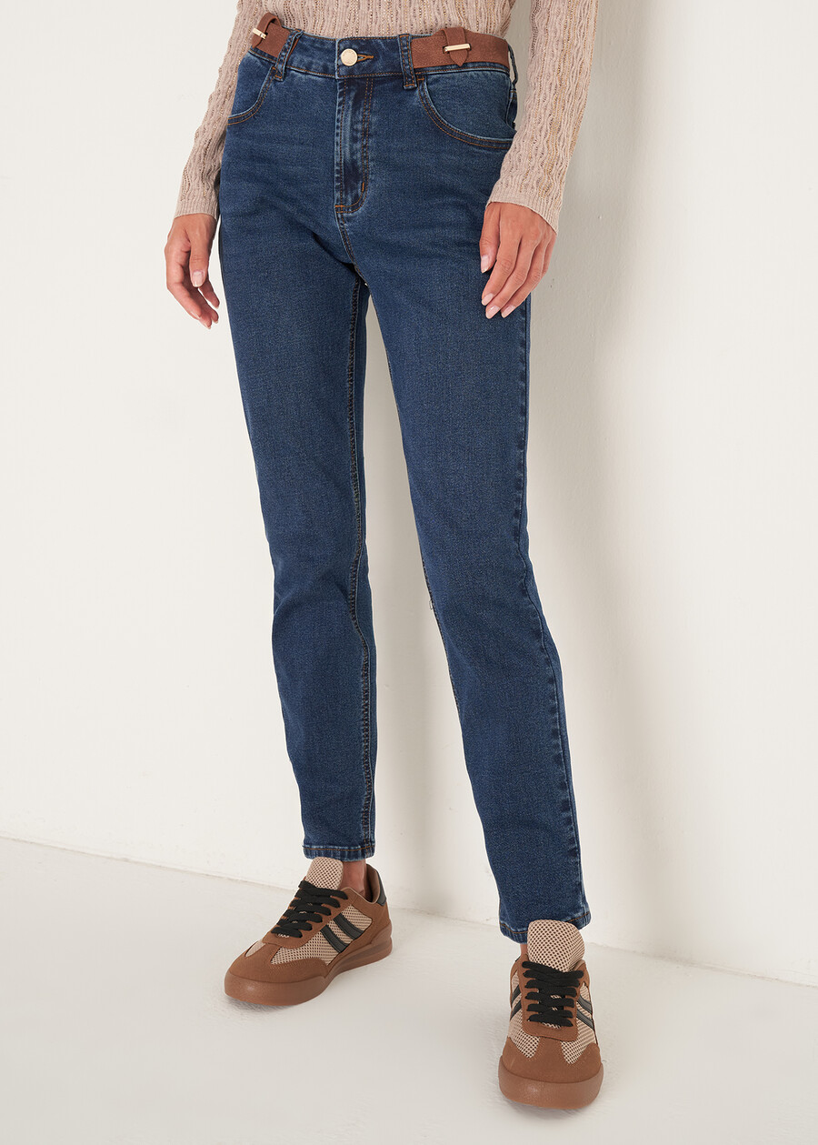 Pantaloni Katej-P in denim con dettagli in ecopell DENIM MEDIUM DENIM Donna , immagine n. 2
