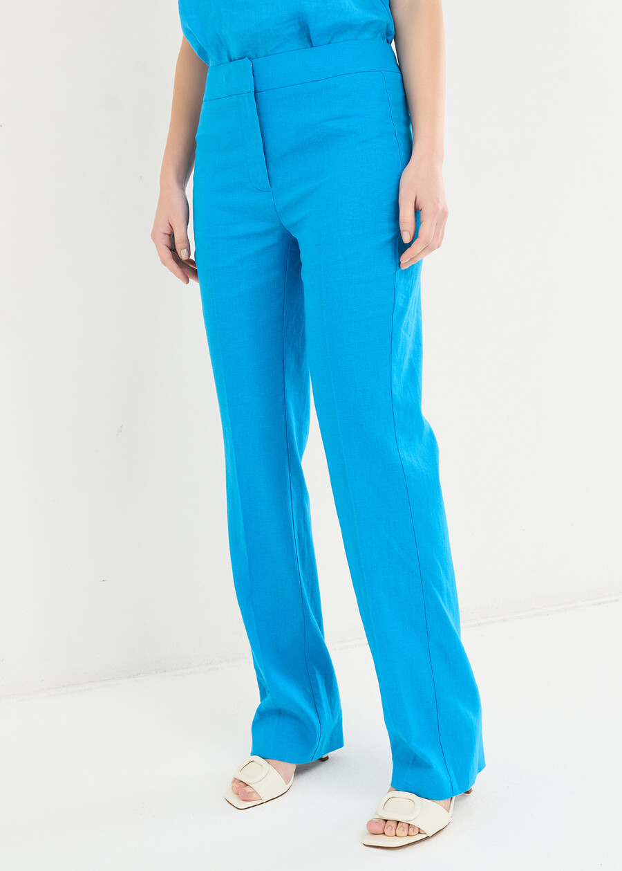 Giorgia-O linen blend trousers BLUROSABIANCO WHITEROSA FUCSIA Woman , image number 3