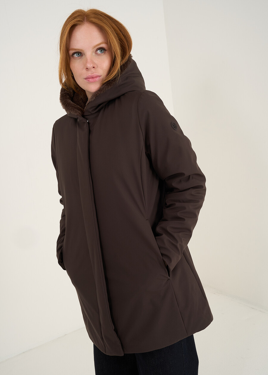 Piumino Patly liscio con cappuccio MARRONEGRIGIO Donna , immagine n. 1