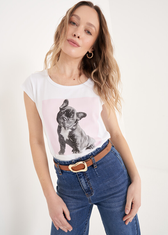 T-Shirt Suri in Cotone con Strass BIANCO WHITE Donna null