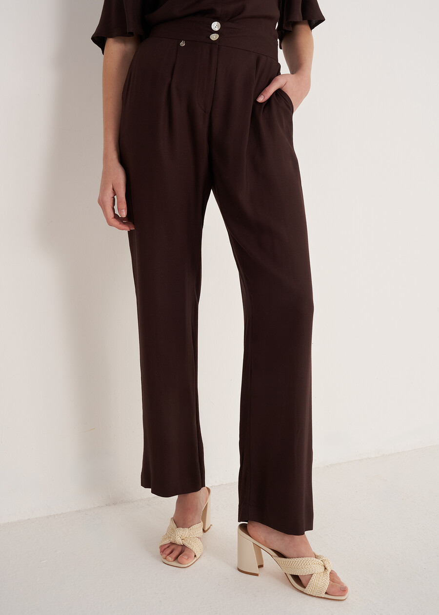 Pantaloni Ponty In Viscosa MARRONE JAVA Donna , immagine n. 2