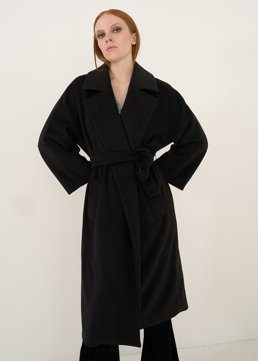 Cloud diagonal cloth wrap coat NERO Woman , image number 2
