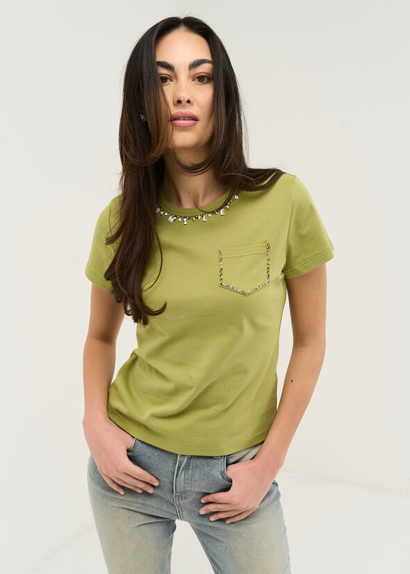 Samuela cotton T-shirt with bead detailing VERDE Woman null