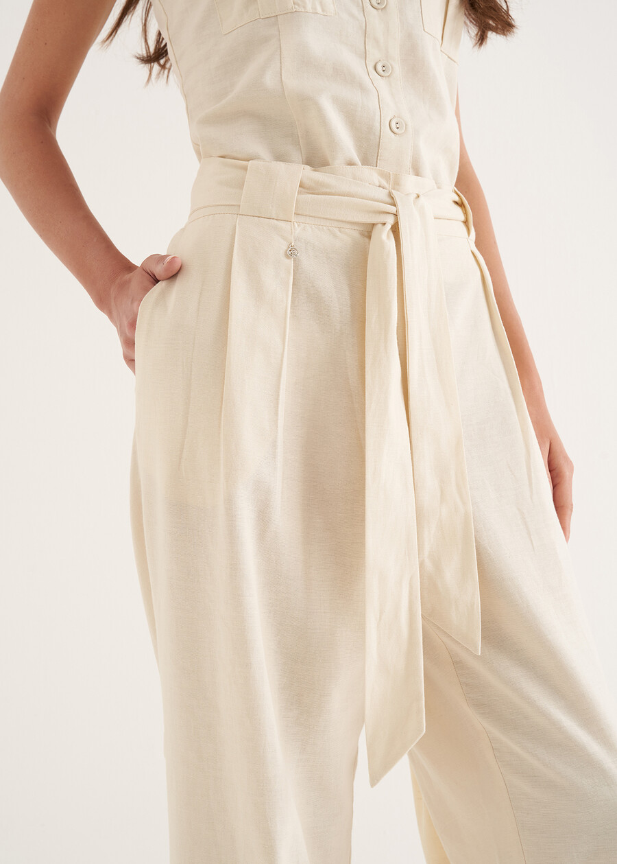 Penty linen-blend trousers
 VIOLA MELANZANABIANCO BURRO Woman , image number 4