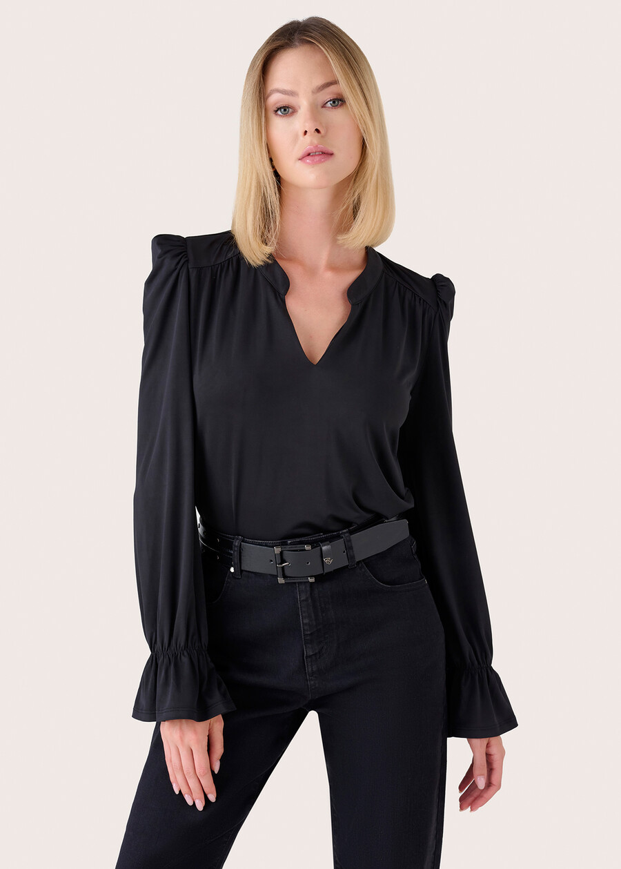 Blusa Sunset con polsini rouche NERO BLACK Donna , immagine n. 2