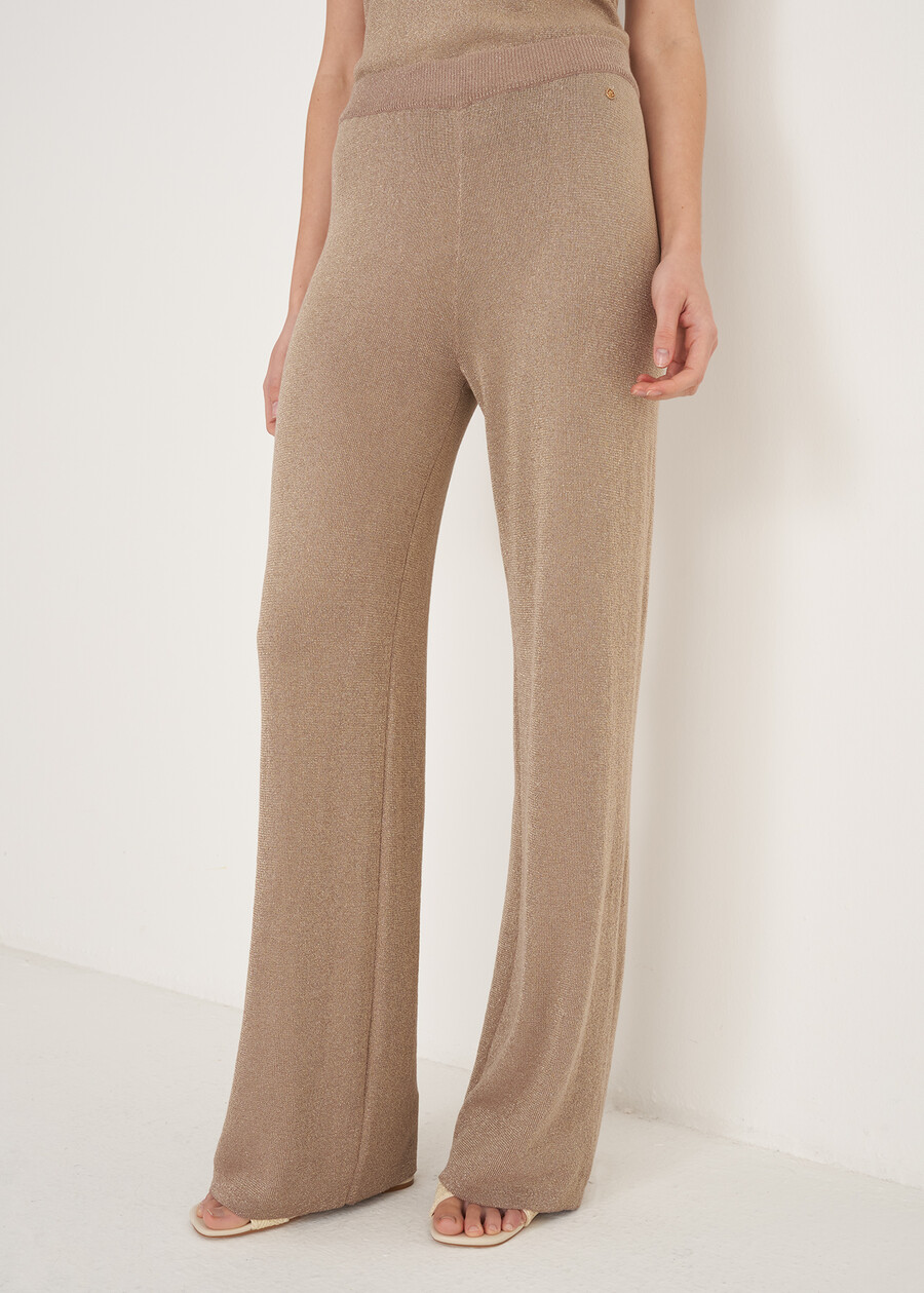 Pantaloni Pony In Maglia Lurex BEIGE SABBIA Donna , immagine n. 4