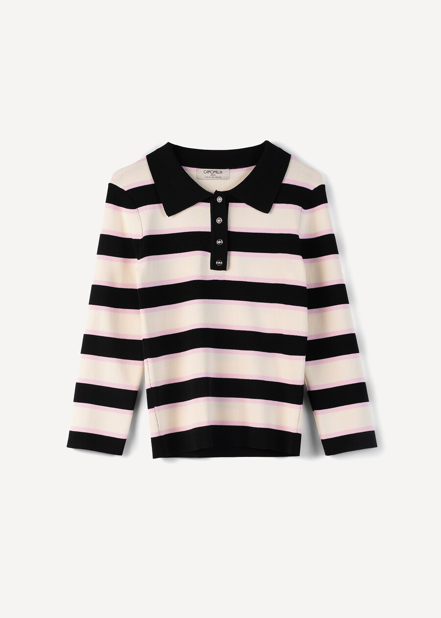 Polo Maly in maglia a righe NERO BLACK Donna , immagine n. 5