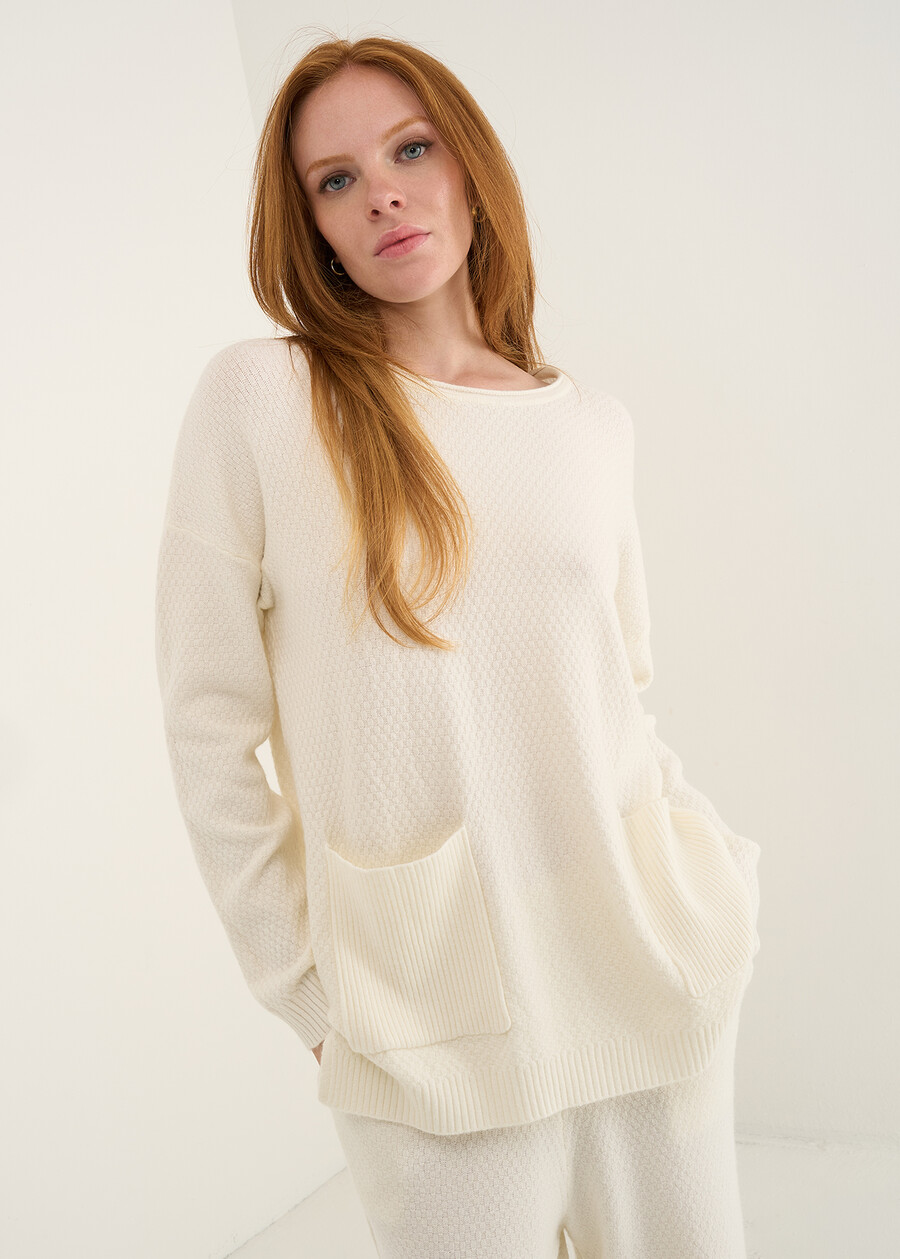Maglia Magdy punto riso con tasche BEIGE LATTE Donna , immagine n. 2