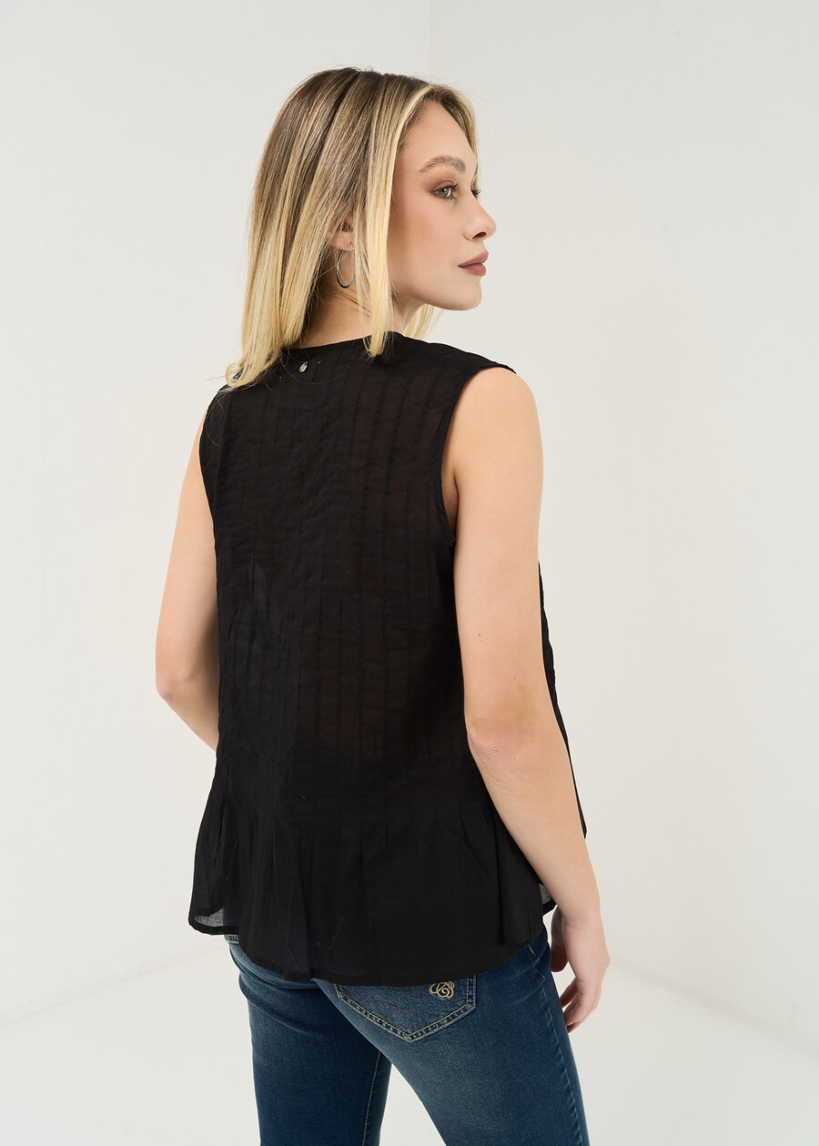 Tony cotton voile top with flounce BIANCO WHITENERO BLACK Woman , image number 3