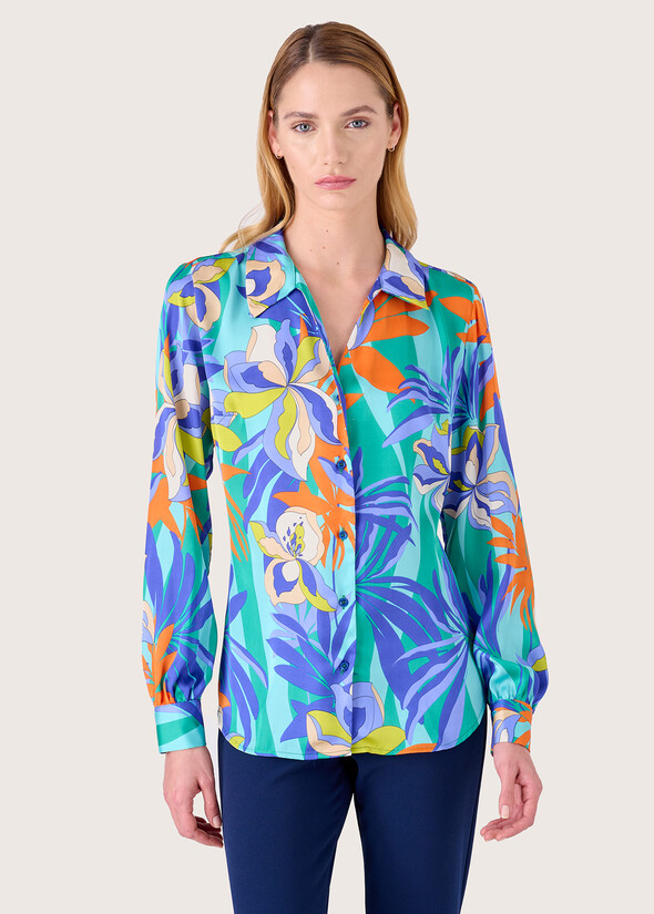 Clizia shirt in patterned satin BLUE PACIFICVERDE GARDEN Woman null