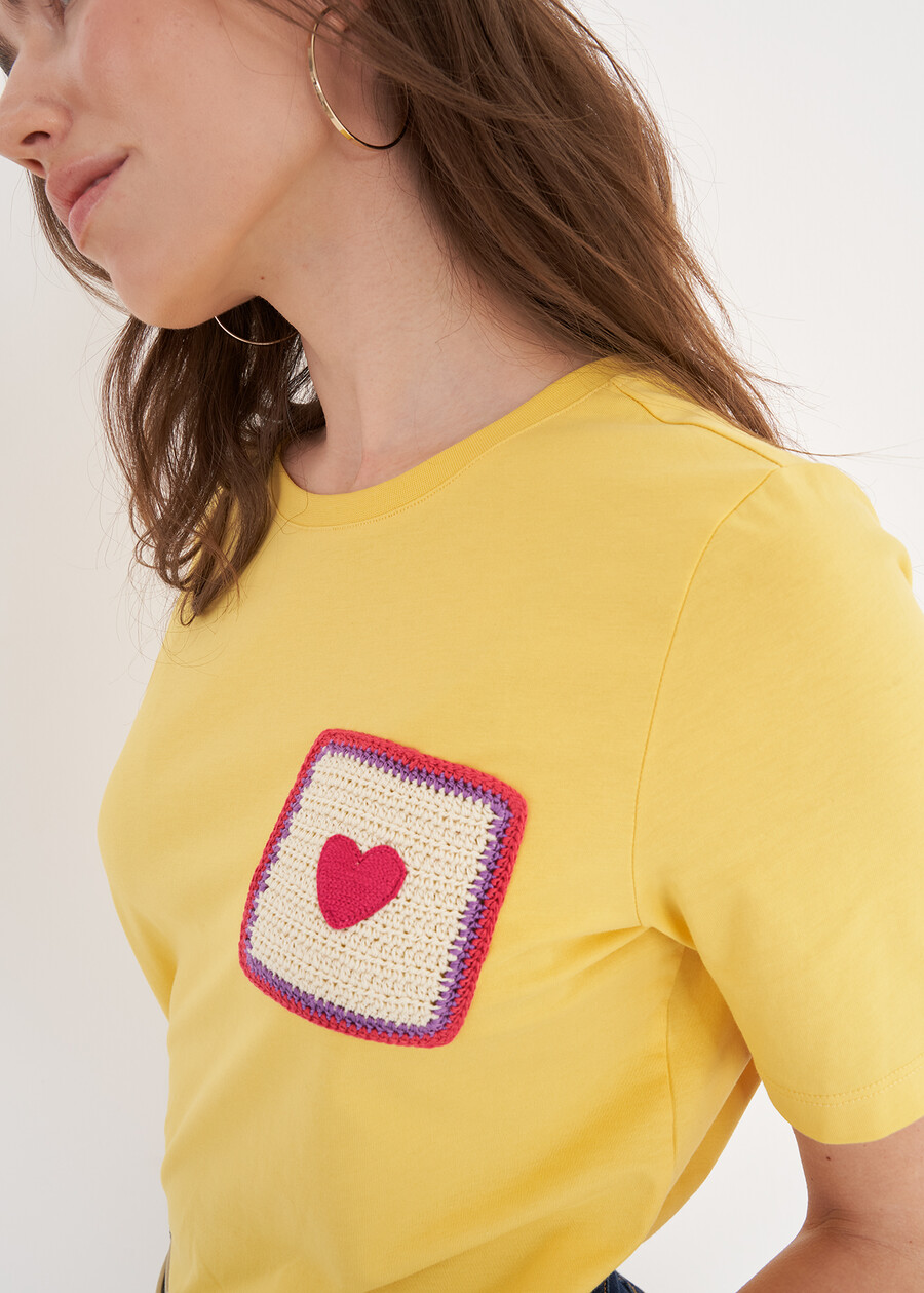 T-shirt Sveva In 100% Cotone Ricamato GIALLOBIANCO BURRO Donna , immagine n. 2