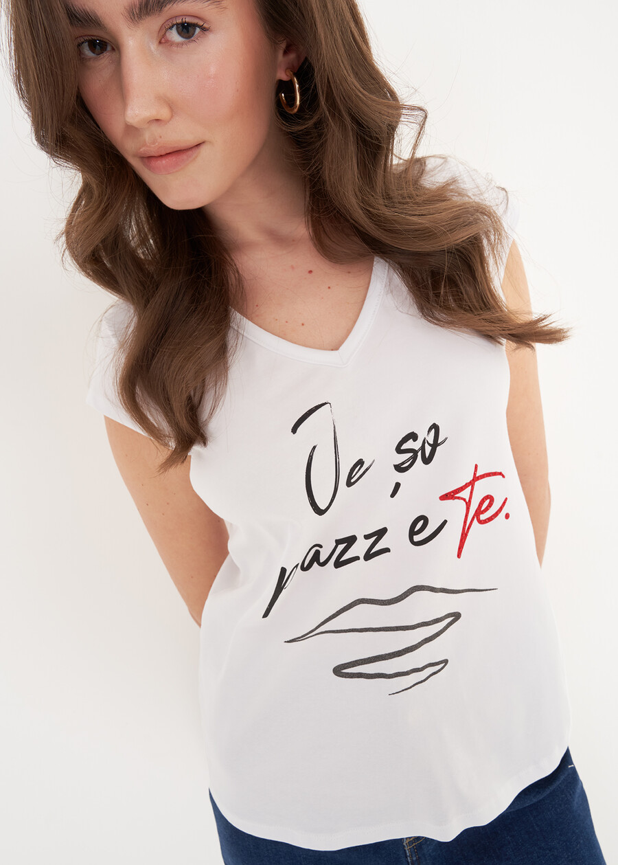 T-shirt Je so’ pazzo in cotone BIANCO WHITE Donna , immagine n. 2