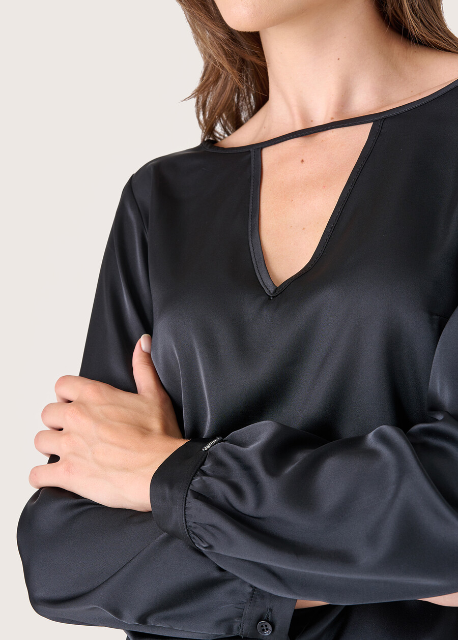 Sibilla satin fabric blouse NERO BLACKROSA ROMANTICO Woman , image number 2