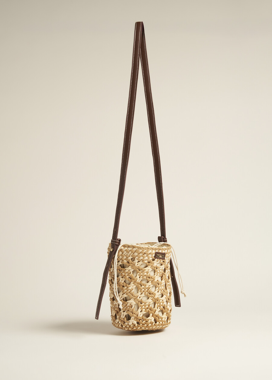 Borsa Secchiello Busa in Carta Intrecciata NERO BLACKBEIGE CAMMELLO Donna , immagine n. 2