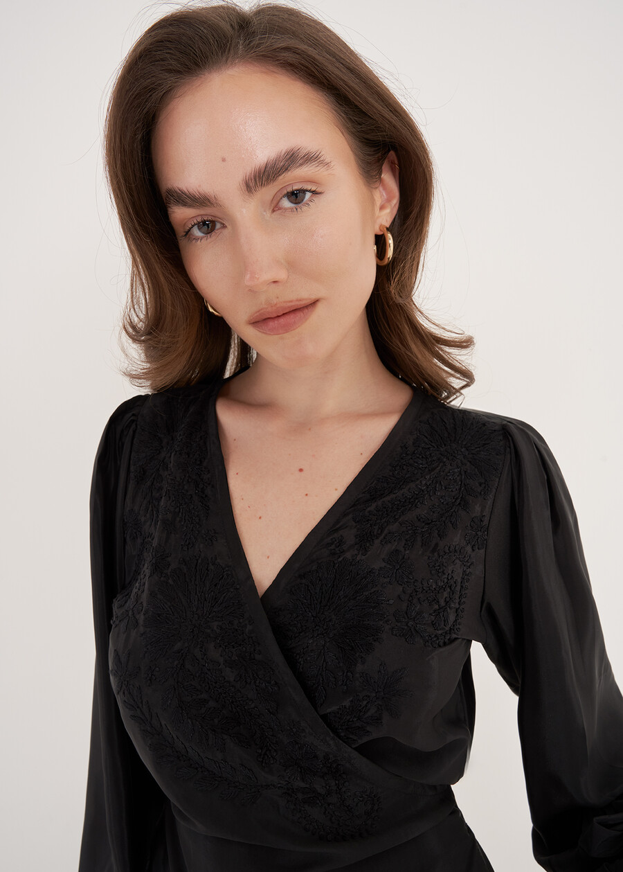 Blusa Baia Wrap Con Ricamo BLU OTTANIONERO BLACK Donna , immagine n. 2